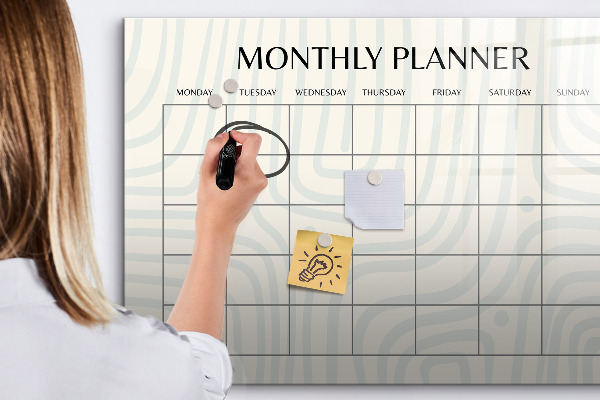 Tableau effaçable magnétique Agenda mensuel avec espace pour photos