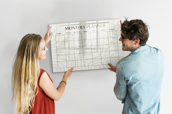 Tableau effaçable magnétique Agenda mensuel avec espace pour photos