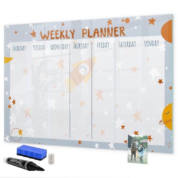 Tableau effaçable magnétique Agenda hebdomadaire avec espace pour photos