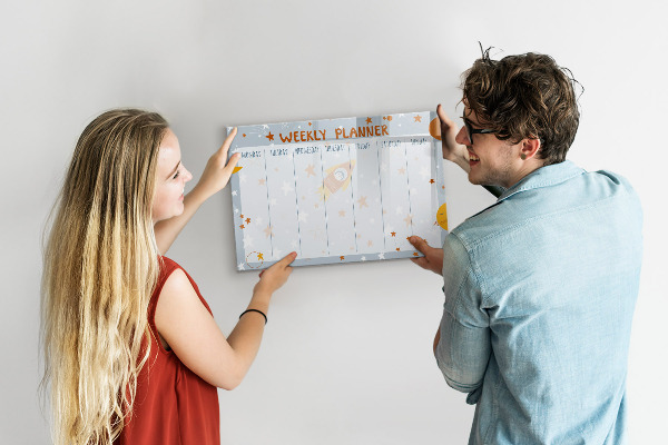 Tableau effaçable magnétique Agenda hebdomadaire avec espace pour photos