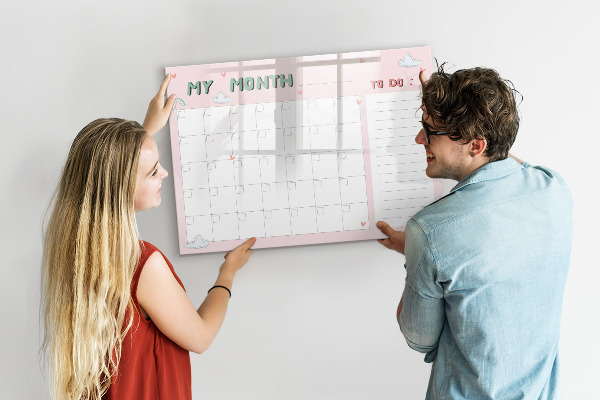 Tableau magnétique effaçable Planification mensuelle avec des amis et des photos