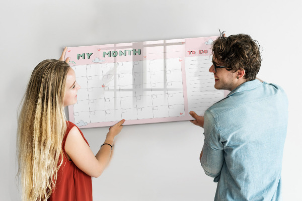 Tableau magnétique effaçable Planification mensuelle avec des amis et des photos