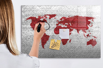 Tableau effaçable magnétique Carte du monde avec emplacements de photos