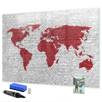 Tableau effaçable magnétique Carte du monde avec emplacements de photos