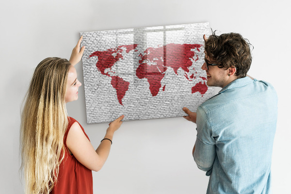 Tableau effaçable magnétique Carte du monde avec emplacements de photos
