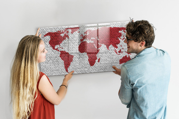 Tableau effaçable magnétique Carte du monde avec emplacements de photos