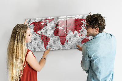 Tableau effaçable magnétique Carte du monde avec emplacements de photos