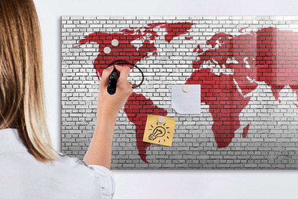 Tableau effaçable magnétique Carte du monde avec emplacements de photos