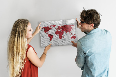 Tableau effaçable magnétique Carte du monde avec emplacements de photos