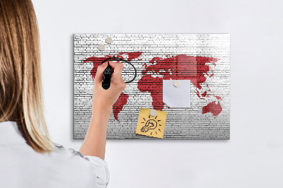 Tableau effaçable magnétique Carte du monde avec emplacements de photos