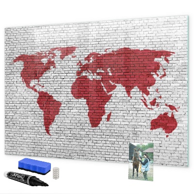 Tableau effaçable magnétique Carte du monde avec emplacements de photos