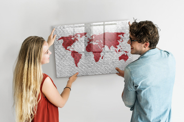 Tableau effaçable magnétique Carte du monde avec emplacements de photos