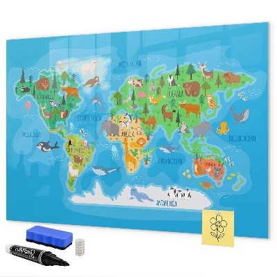 Tableau magnétique effaçable Carte du monde colorée avec aimants