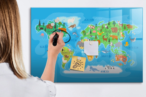 Tableau magnétique effaçable Carte du monde colorée avec aimants