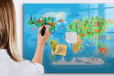 Tableau magnétique effaçable Carte du monde colorée avec aimants