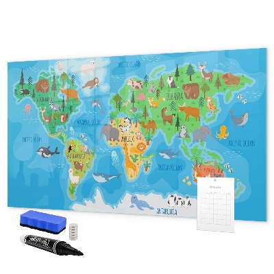 Tableau magnétique effaçable Carte du monde colorée avec aimants