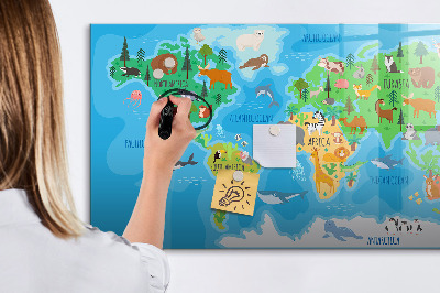 Tableau magnétique effaçable Carte du monde colorée avec aimants