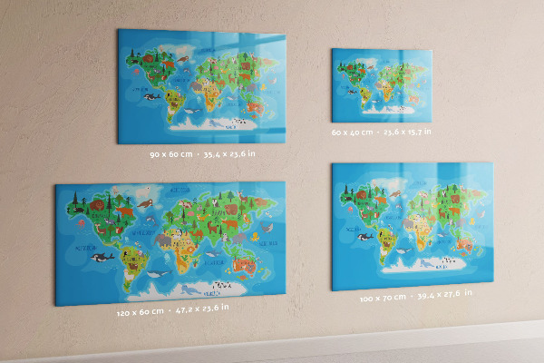 Tableau magnétique effaçable Carte du monde colorée avec aimants