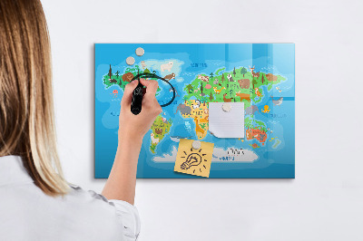 Tableau magnétique effaçable Carte du monde colorée avec aimants