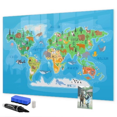Tableau magnétique effaçable Carte du monde colorée avec aimants