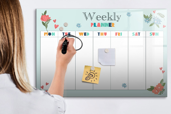 Tableau effaçable magnétique Agenda hebdomadaire avec espace pour photos