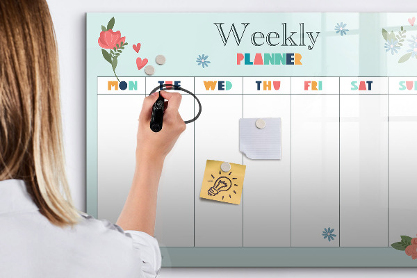 Tableau effaçable magnétique Agenda hebdomadaire avec espace pour photos