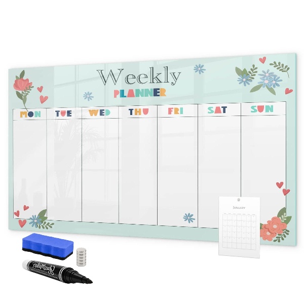 Tableau effaçable magnétique Agenda hebdomadaire avec espace pour photos