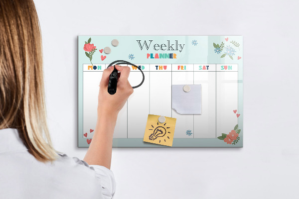 Tableau effaçable magnétique Agenda hebdomadaire avec espace pour photos