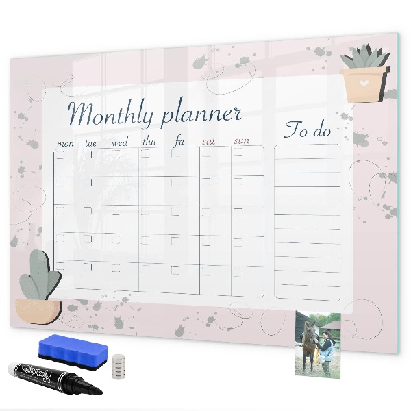 Tableau magnétique effaçable Agenda mensuel avec espace pour photos