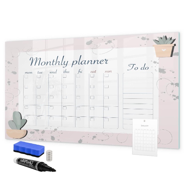Tableau magnétique effaçable Agenda mensuel avec espace pour photos