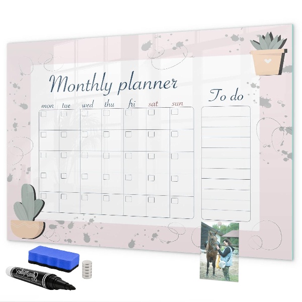 Tableau magnétique effaçable Agenda mensuel avec espace pour photos