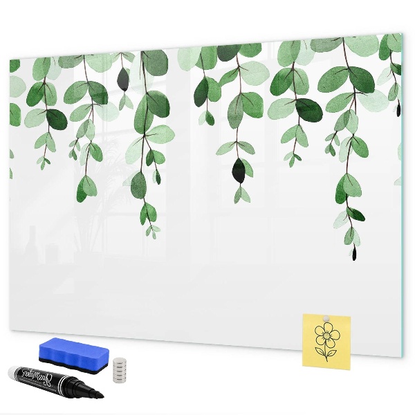 Tableau magnétique effaçable Feuilles vertes et photos sur le mur