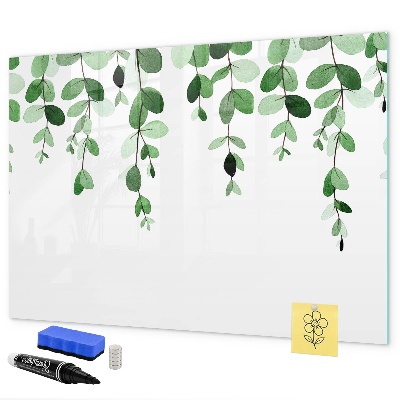 Tableau magnétique effaçable Feuilles vertes et photos sur le mur