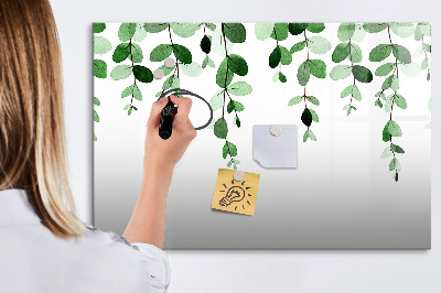 Tableau magnétique effaçable Feuilles vertes et photos sur le mur