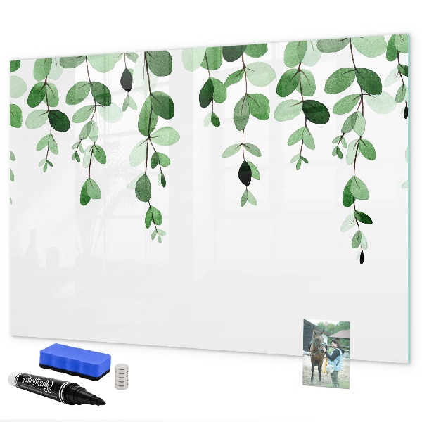 Tableau magnétique effaçable Feuilles vertes et photos sur le mur