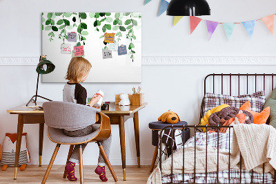 Tableau magnétique effaçable Feuilles vertes et photos sur le mur