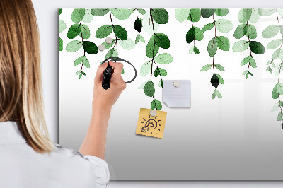 Tableau magnétique effaçable Feuilles vertes et photos sur le mur
