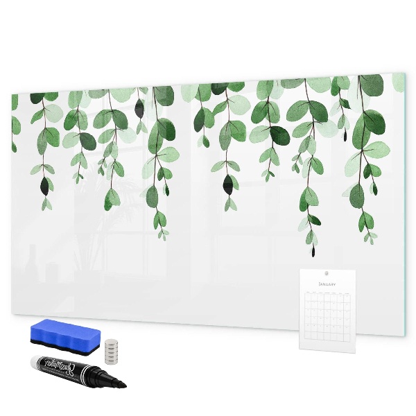 Tableau magnétique effaçable Feuilles vertes et photos sur le mur