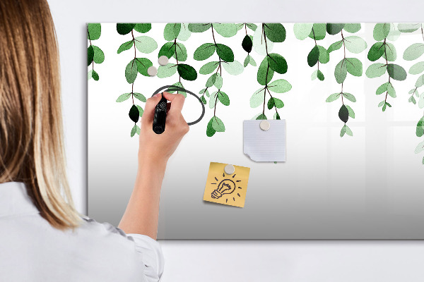 Tableau magnétique effaçable Feuilles vertes et photos sur le mur