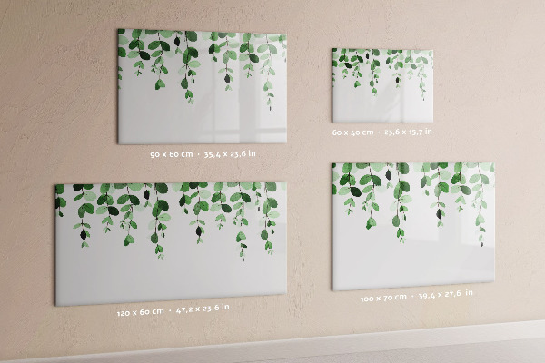 Tableau magnétique effaçable Feuilles vertes et photos sur le mur