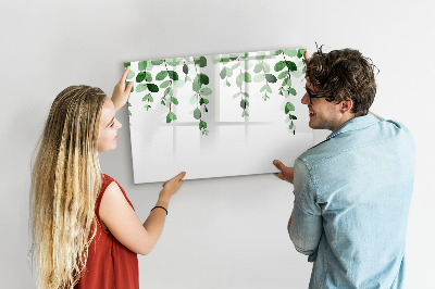 Tableau magnétique effaçable Feuilles vertes et photos sur le mur