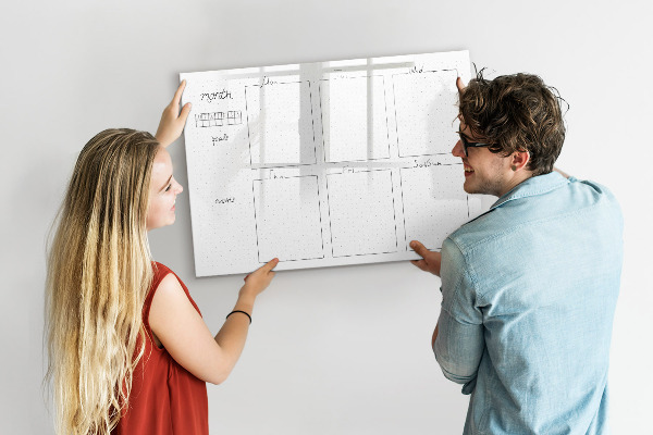 Tableau magnétique effaçable Agenda mensuel avec espace pour photos