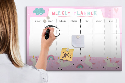 Tableau effaçable magnétique Agenda hebdomadaire Licorne