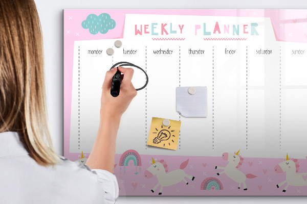 Tableau effaçable magnétique Agenda hebdomadaire Licorne