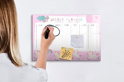 Tableau effaçable magnétique Agenda hebdomadaire Licorne