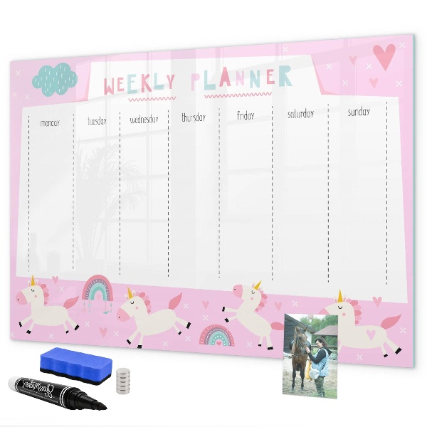 Tableau effaçable magnétique Agenda hebdomadaire Licorne