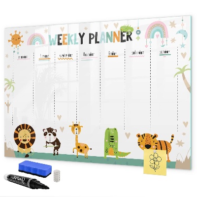 Tableau magnétique effaçable Agenda hebdomadaire sur le thème des animaux