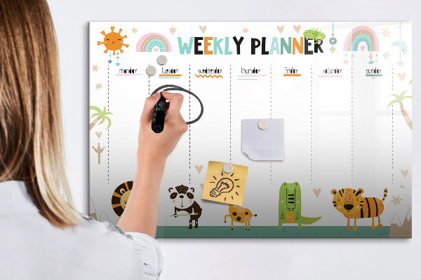 Tableau magnétique effaçable Agenda hebdomadaire sur le thème des animaux