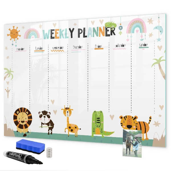 Tableau magnétique effaçable Agenda hebdomadaire sur le thème des animaux