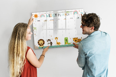 Tableau magnétique effaçable Agenda hebdomadaire sur le thème des animaux